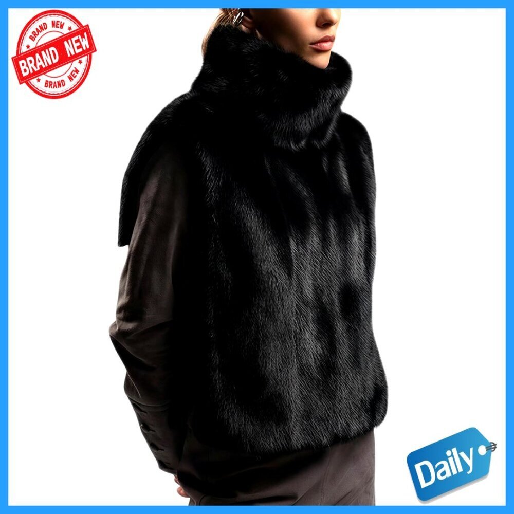 Faux Fur Vest Mock Neck Pullover Cropped Waistcoat Winter Shawl